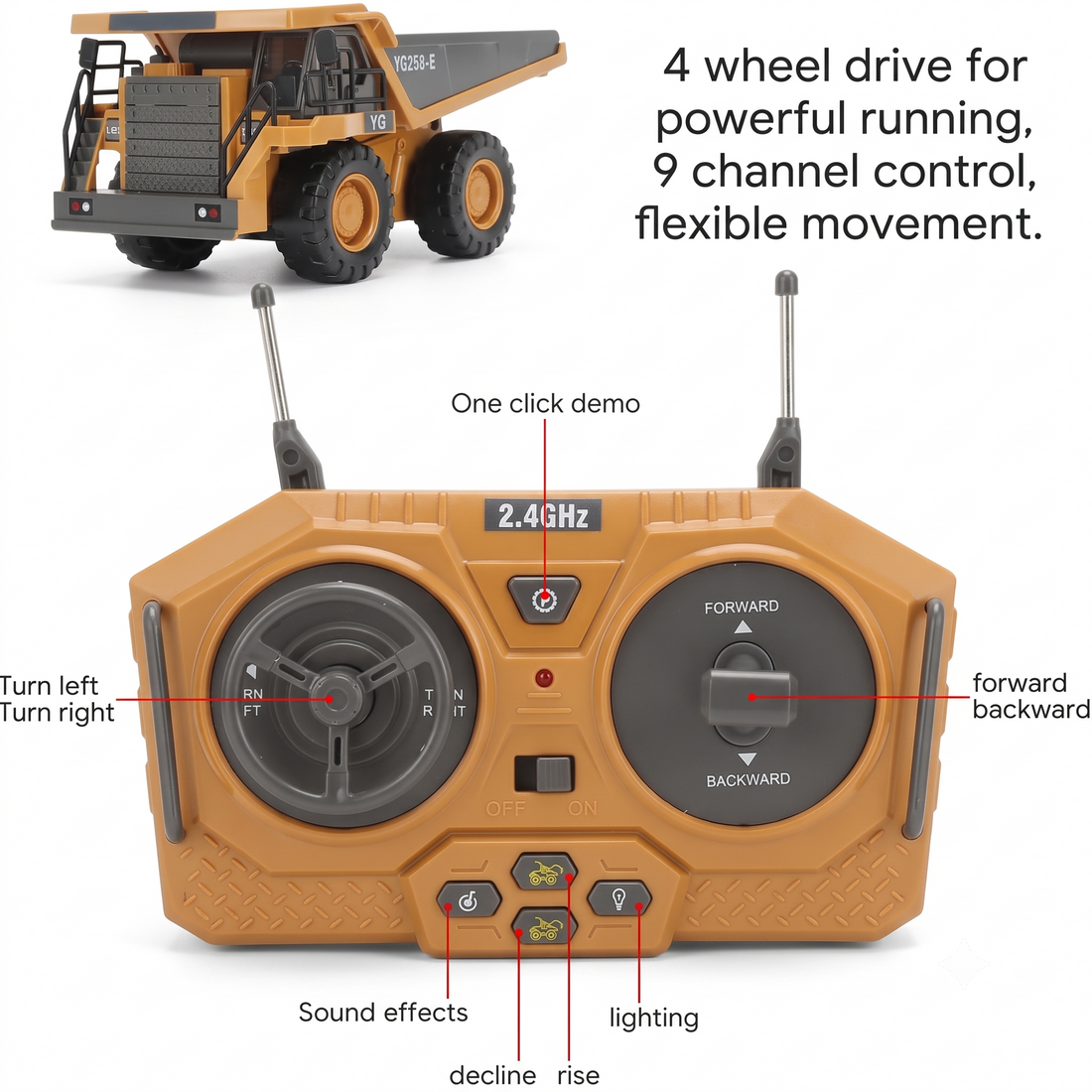 RC Construction Dump Truck with Lights & Sound